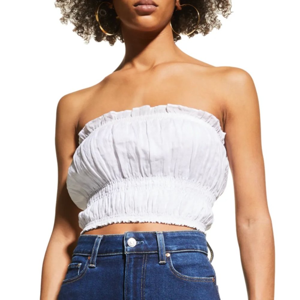 FRAME Smocked Strapless Top
